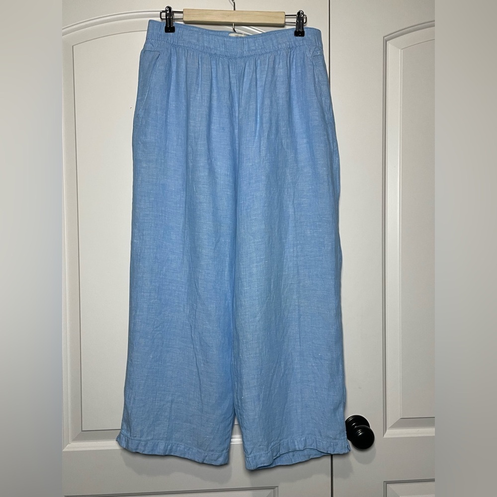 100% Linen Cynthia Rowley Wide Leg Crop Pants In Light Blue Sz XL - Picture 2 of 9